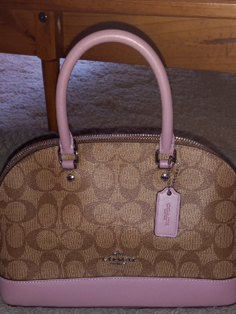 Coach Brown Monogram Satchel with Mauve Leather Trim